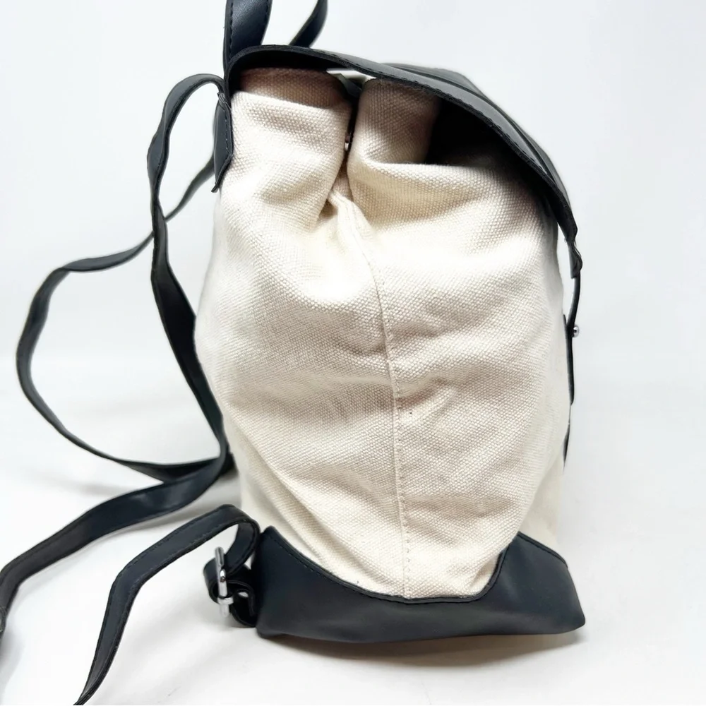 DEUX LUX OFF-WHITE CANVAS VEGAN BLACK LEATHER BACKPACK